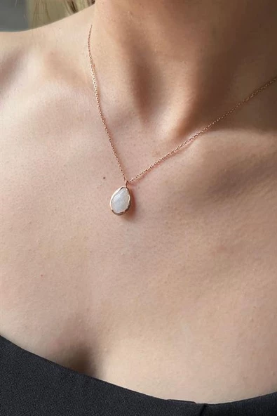 Gümüş Sedef Damla Taşlı Kolye ürün görseli 1