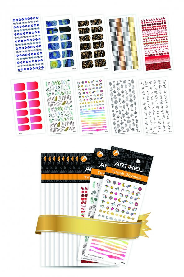 10lu Tırnak Dövmesi Seti -3, Tırnak Sticker Seti, Nail Art, Tattoo ART-581