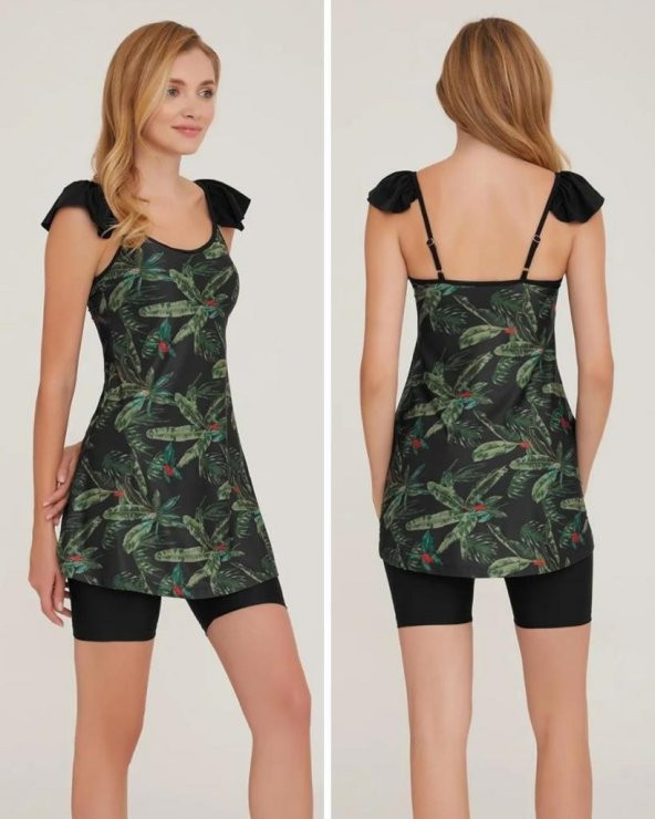 Adasea Brown 3916 İp Asılı Şortlu Tasarım Tesettür Havuz Mayo - Resim 2