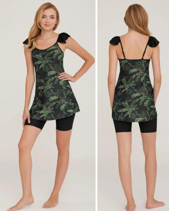 Adasea Brown 3916 İp Asılı Şortlu Tasarım Tesettür Havuz Mayo - Resim 4