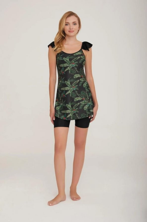 Adasea Brown 3916 İp Asılı Şortlu Tasarım Tesettür Havuz Mayo - Resim 5