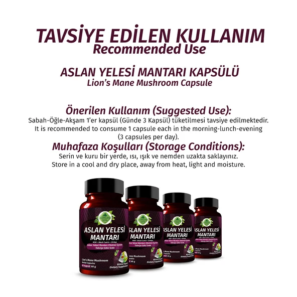 Aslan Yelesi Kapsül (LİON'S MANE MUSHROOMS CAPSULE) 60 Adet - 4