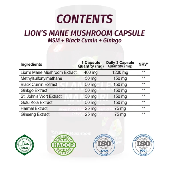 Aslan Yelesi Kapsül (LİON'S MANE MUSHROOMS CAPSULE) 60 Adet - 2