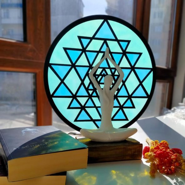 Veraart Epoksili Işıklı Kişiselleştirilebilir Sri Yanta Yoga Yapan Kadın Gece Lambası Dekoratif Obje - 6