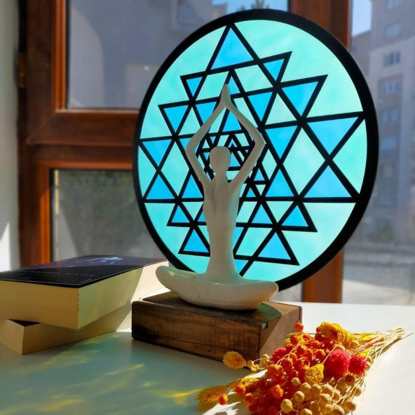 Veraart Epoksili Işıklı Kişiselleştirilebilir Sri Yanta Yoga Yapan Kadın Gece Lambası Dekoratif Obje - 7