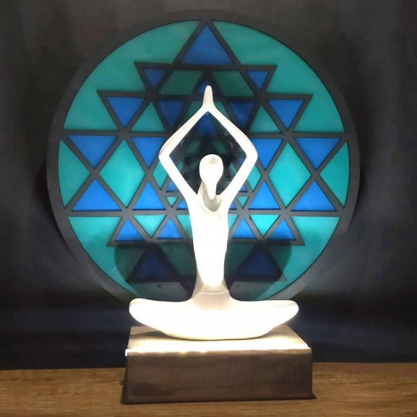 Veraart Epoksili Işıklı Kişiselleştirilebilir Sri Yanta Yoga Yapan Kadın Gece Lambası Dekoratif Obje - 9