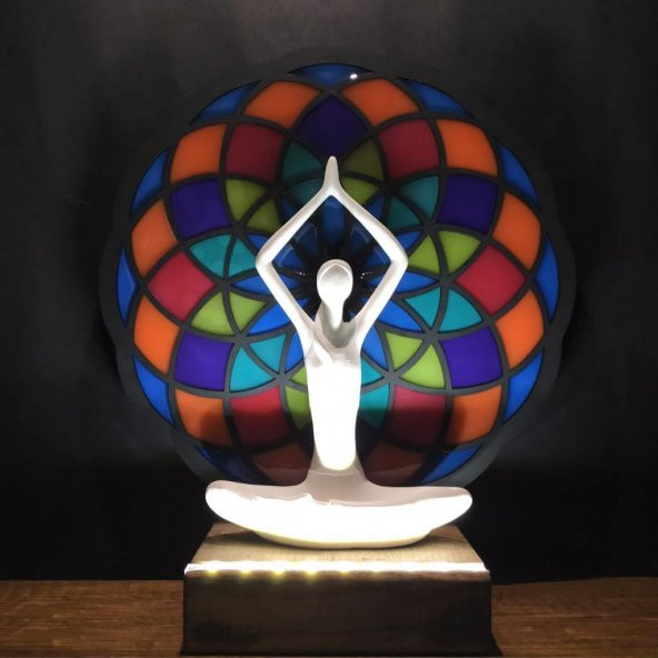 Veraart Epoksili Işıklı Kişiselleştirilebilir Torus Yoga Yapan Kadın Gece Lambası  Dekoratif Obje - 3