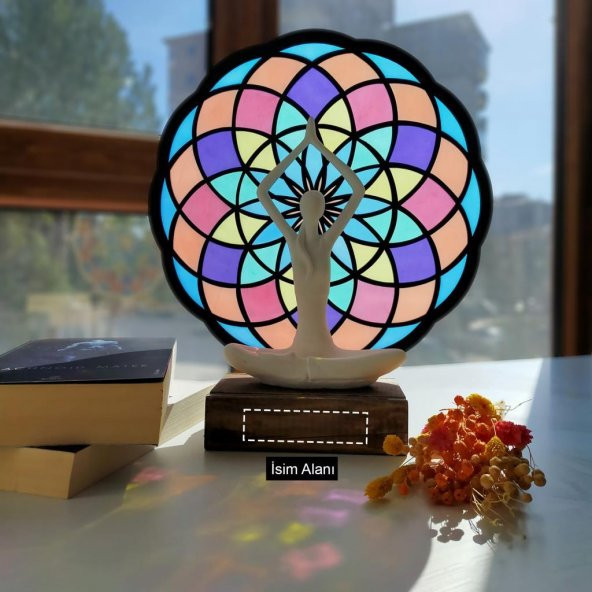 Veraart Epoksili Işıklı Kişiselleştirilebilir Torus Yoga Yapan Kadın Gece Lambası  Dekoratif Obje - 6