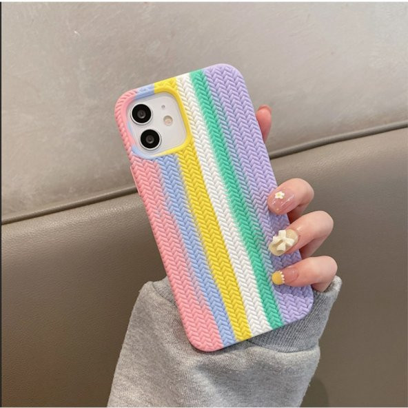 İphone 12 - 12 Pro Renkli Gökkuşağı - Colorful - Silikon Kılıf - Resim 8