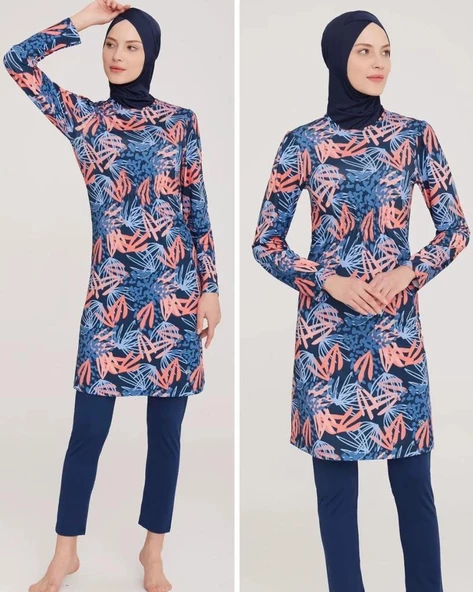 Maresiva Lucas 8010 Tam Boy Lycralı Dijital Desen Tesettür Mayo - Resim 3