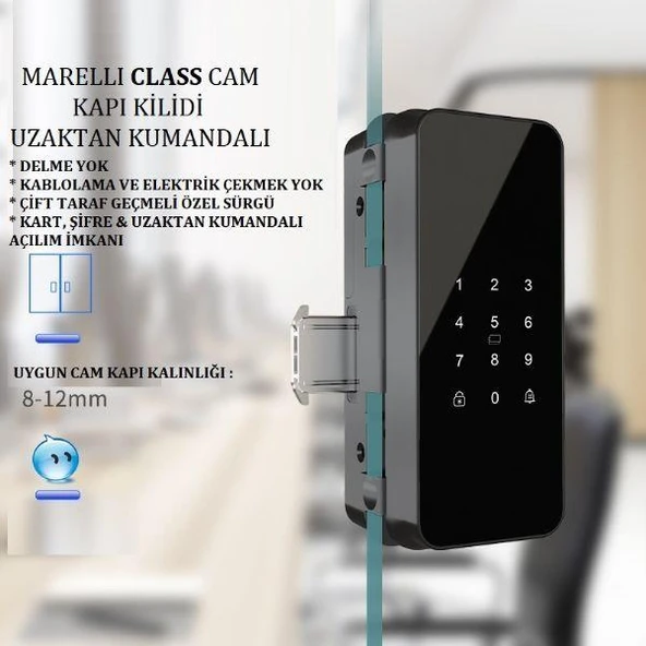 Marelli CLASS PARMAK İZLİ şifreli ve kartlı elektronik cam kapı kilidi
