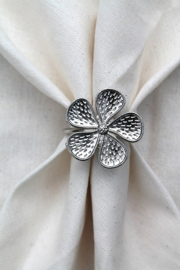 6 Adet Gümüş Papatya Dekoratif Peçete Halkası - Napkin Ring - 2