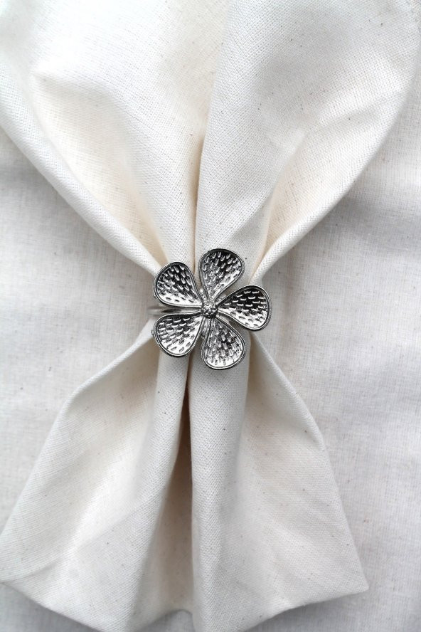 6 Adet Gümüş Papatya Dekoratif Peçete Halkası - Napkin Ring - 3