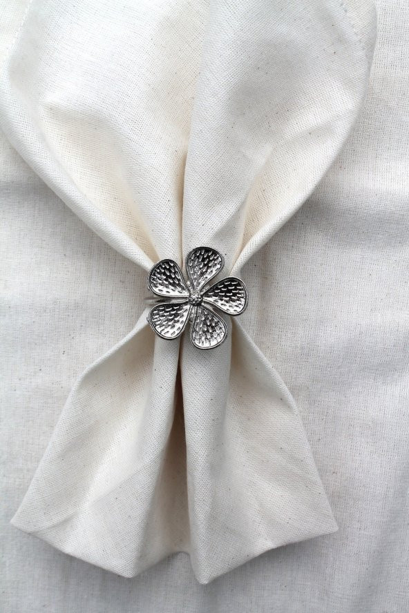 6 Adet Gümüş Papatya Dekoratif Peçete Halkası - Napkin Ring - 4