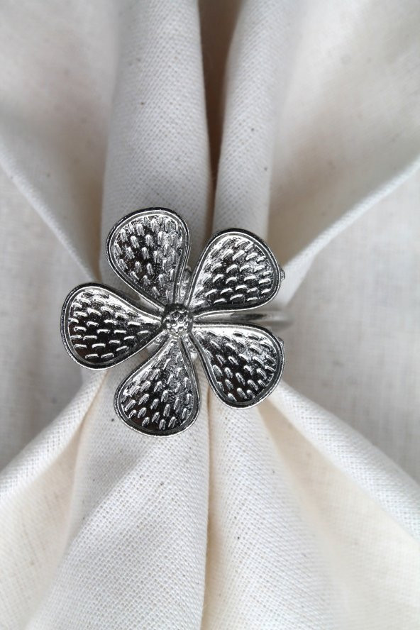 6 Adet Gümüş Papatya Dekoratif Peçete Halkası - Napkin Ring - 5