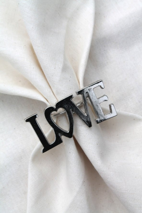 6 Adet Dekoratif Gümüş Love Peçete Halkası - Napkin Ring