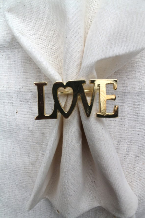 6 Adet Dekoratif Gold Love Peçete Halkası - Napkin Ring - 3