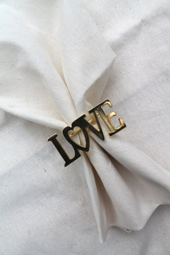 6 Adet Dekoratif Gold Love Peçete Halkası - Napkin Ring - 4