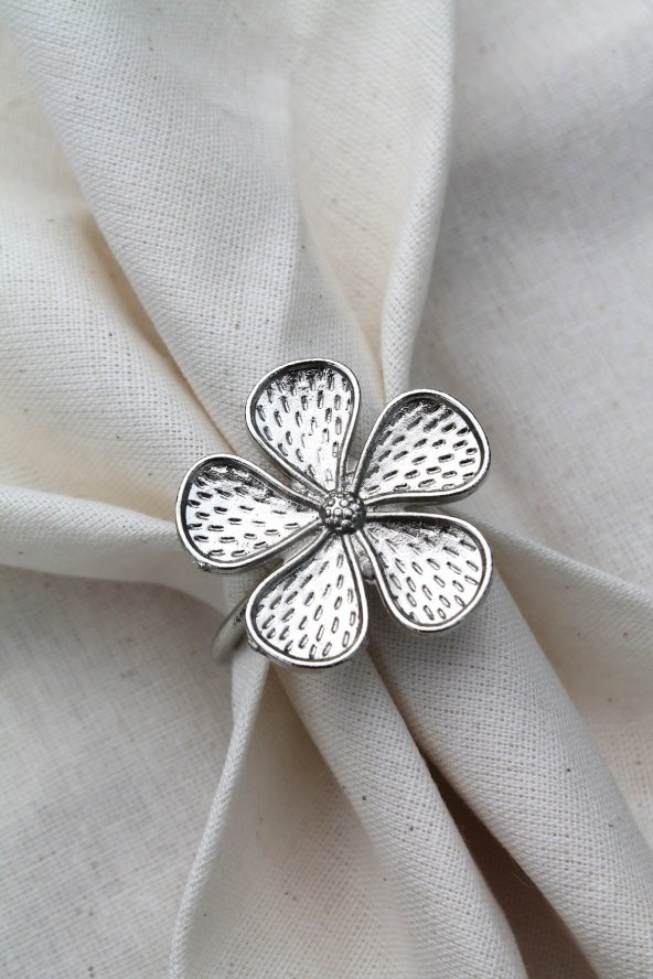 6 Adet Gümüş Papatya Dekoratif Peçete Halkası - Napkin Ring