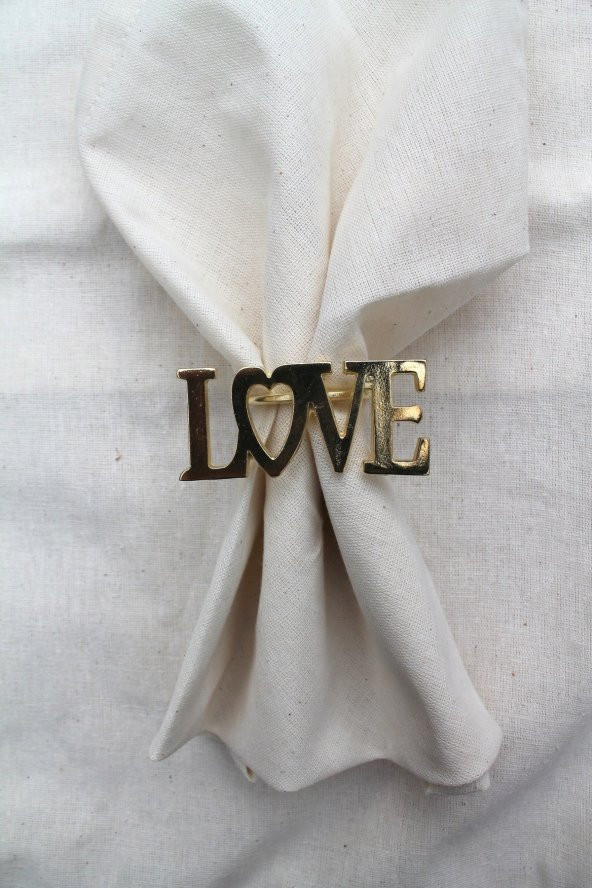 6 Adet Dekoratif Gold Love Peçete Halkası - Napkin Ring