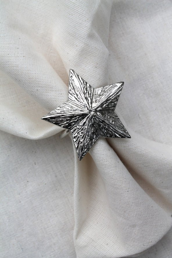 6 Adet Dekoratif Gümüş Star Nova Peçete Halkası - Napkin Ring - 2