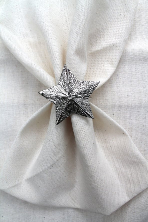 6 Adet Dekoratif Gümüş Star Nova Peçete Halkası - Napkin Ring - 3