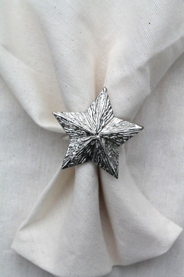 6 Adet Dekoratif Gümüş Star Nova Peçete Halkası - Napkin Ring - 7