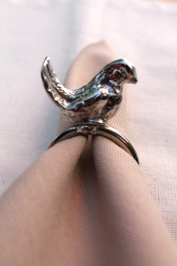 6 Adet Gümüş Kuş Figürlü Modern Metal Peçete Halkası - 2