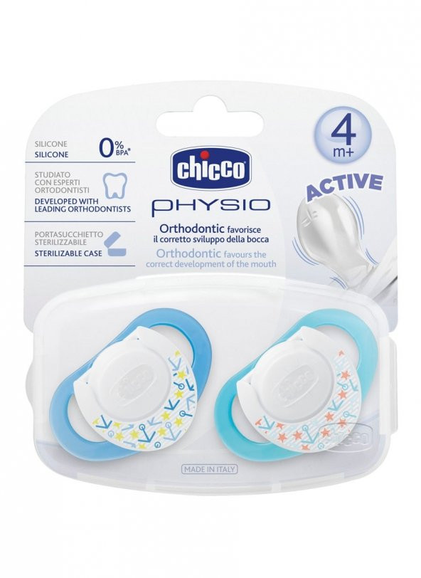 Chicco Physio Silikon Emzik 4m+ 2'li - Mavi