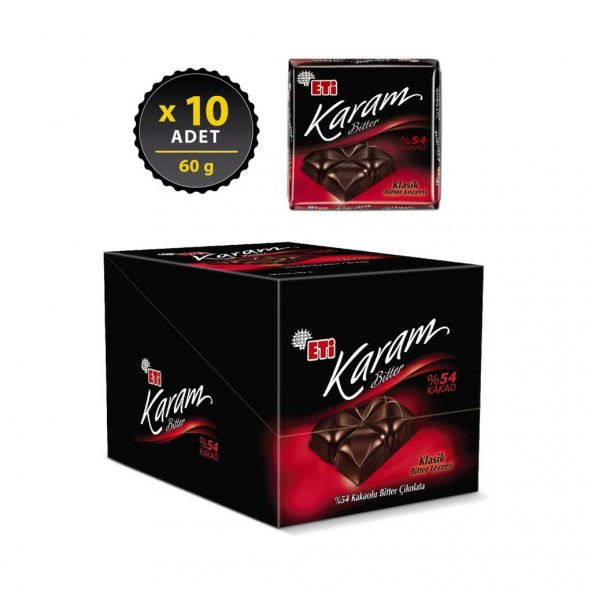 Eti Karam 54 Kakaolu Bitter Çikolata 60 g x 10 Adet - 3