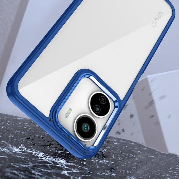 Vivo Y16 Kılıf Renkli Kenar Arkası Şeffaf Flora Silikon Kılıf - Resim 4