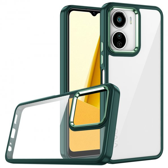 Vivo Y16 Kılıf Renkli Kenar Arkası Şeffaf Flora Silikon Kılıf - Resim 6