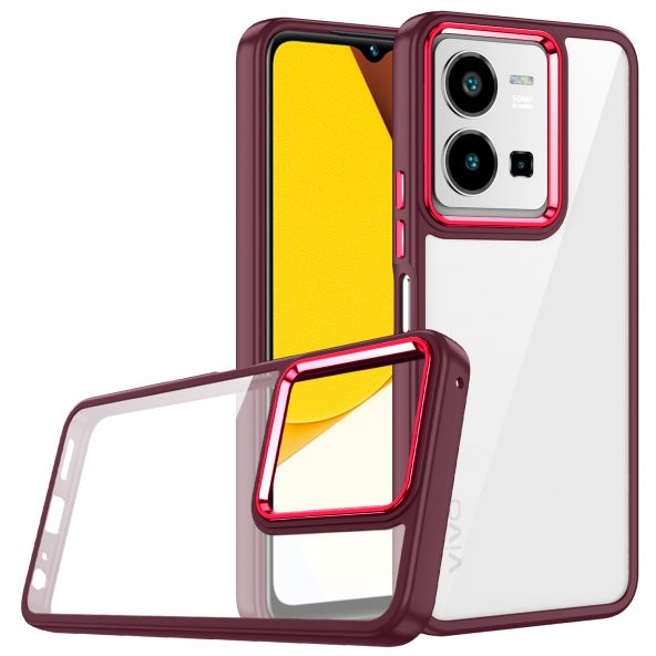 Vivo Y35 Kılıf Renkli Kenar Arkası Şeffaf Flora Silikon Kılıf - Resim 3