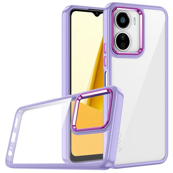 Vivo Y16 Kılıf Renkli Kenar Arkası Şeffaf Flora Silikon Kılıf - Resim 7