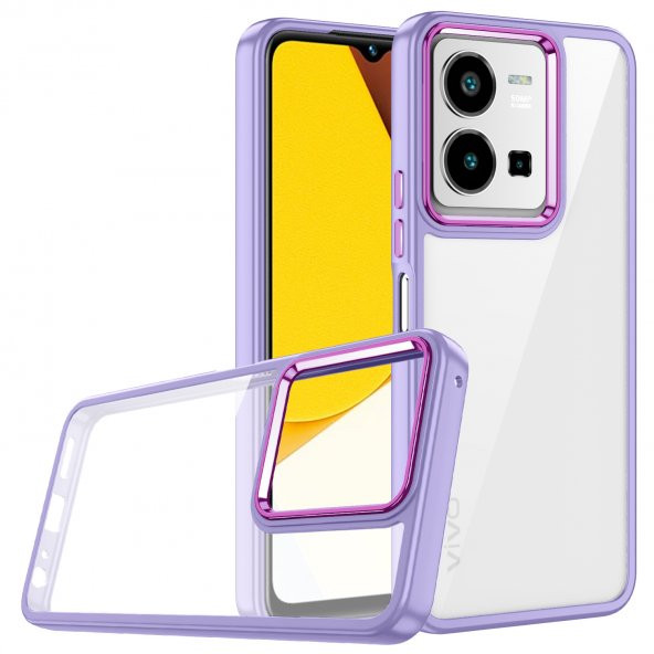 Vivo Y35 Kılıf Renkli Kenar Arkası Şeffaf Flora Silikon Kılıf - Resim 4