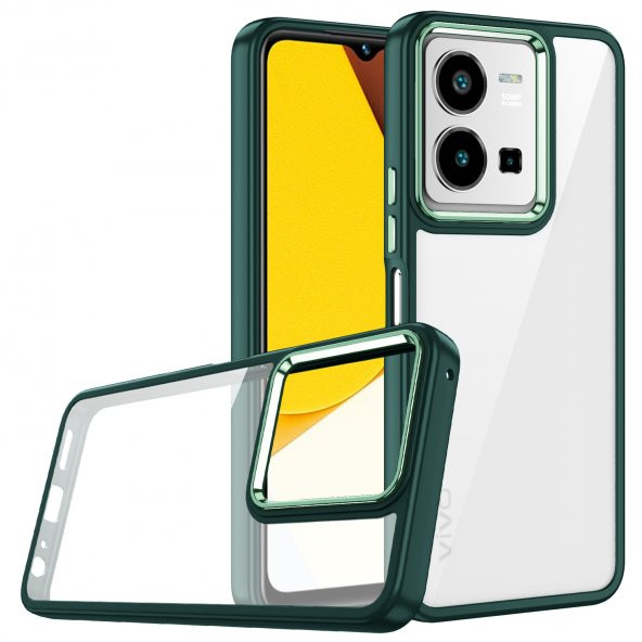 Vivo Y35 Kılıf Renkli Kenar Arkası Şeffaf Flora Silikon Kılıf - Resim 8