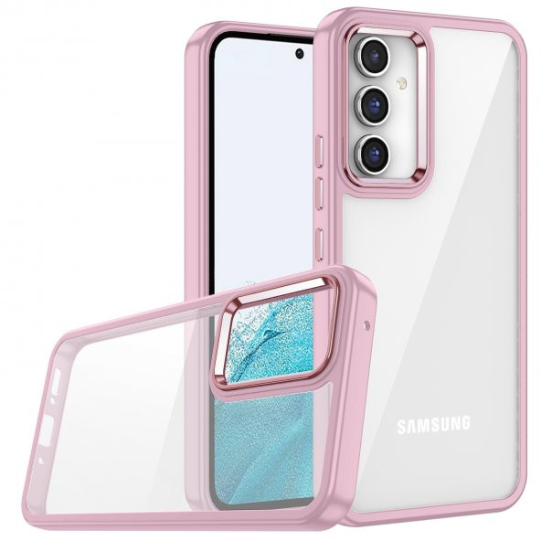Samsung Galaxy A14 Kılıf Renkli Kenar Arkası Şeffaf Flora Silikon Kılıf - 7