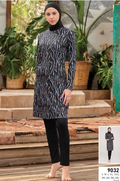 Rozamay Adna  9032 Tam Boy Lycralı Dijital Desen Tesettür Mayo - Resim 3