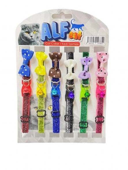 AlfCat Kedi Boyun Tasma Papyonlu Simli Kadife 1 Tane ürün görseli