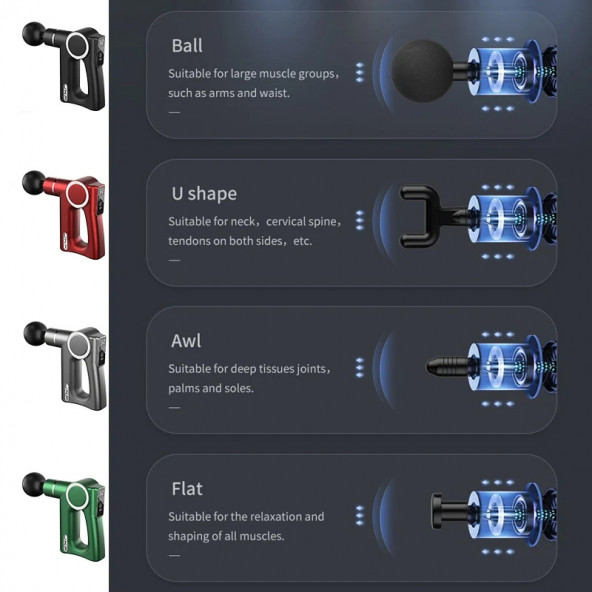 Massage GUN Sporcu Masaj Tabancası Led Ekran 4 Başlıklı Kas Rahatlatıcı Şarjlı - 3