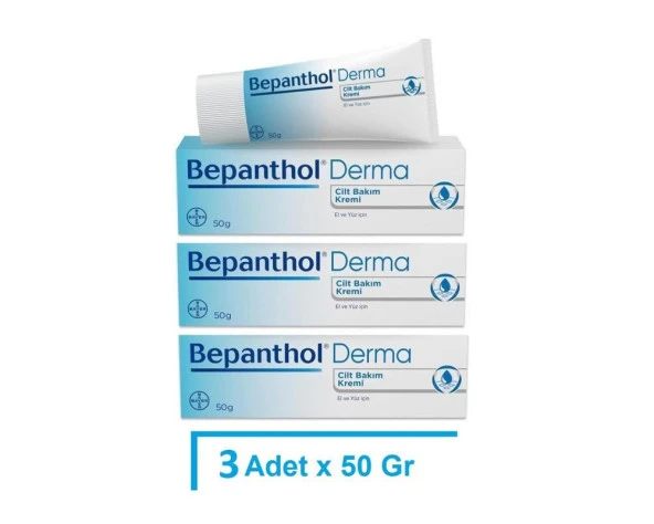 Bepanthol Derma Cilt Bakım Kremi El ve Yüz İçin 50 Gr - 3 ADET - SKT:03/2026