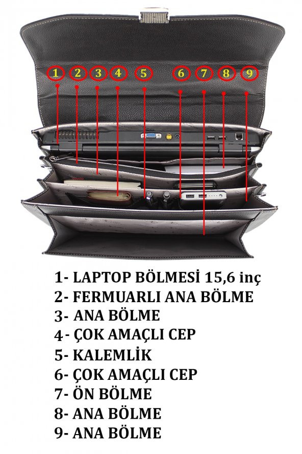 Erkek El Çantası Omuz Askılı Kilit Mekanizmalı Organizer Iç Bölme 15,6 Inç A4 Uyumlu - 3