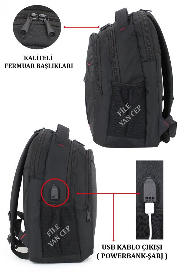 Usb Aparatlı Unisex Sırt Çantası 15,6 Inç Laptop Bölmeli Su Geçirmez Kumaş - 4