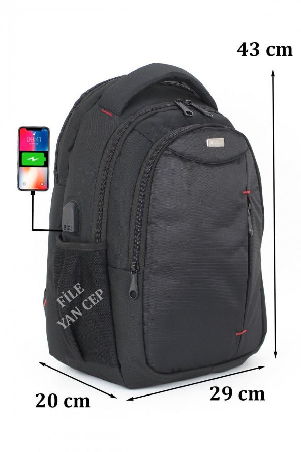 Usb Aparatlı Unisex Sırt Çantası 15,6 Inç Laptop Bölmeli Su Geçirmez Kumaş - 7
