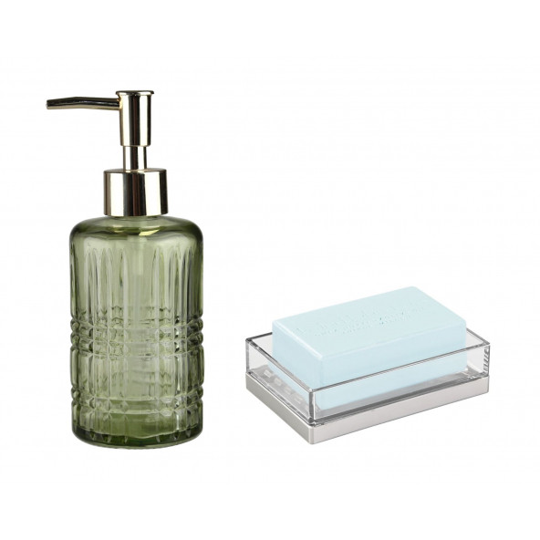 ZBOSP-C361 YEŞİL CAM SIVI SABUNLUK VE AKRİLİK SABUNLUK 2 Lİ BANYO SETİ ürün görseli