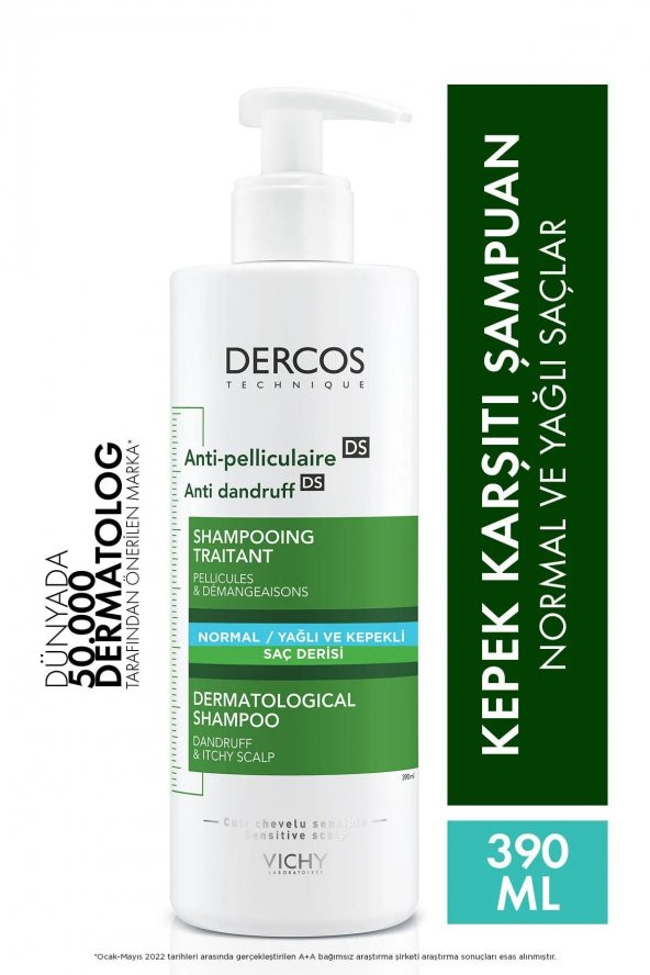 Vichy Dercos Anti-Pelliculaire Anti-Dandruff Kepek Karşıtı Şampuan 390 ml - Normal ve Yağlı Saçlar