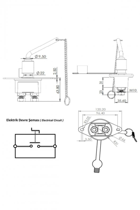 METAL AKÜ DEVRE KESİCİ ŞALTER - 12V 24V 300A - 5