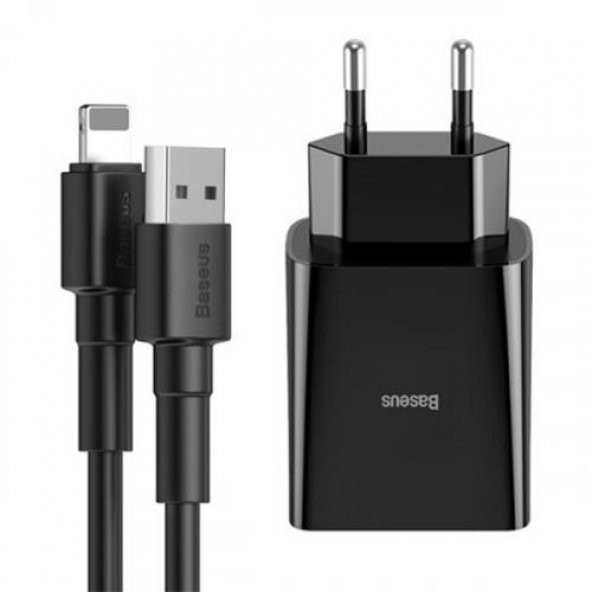 Baseus10.5W 2 USB Girişli İphone Şarj Başlık ve İphone Lightning Şarj ve Data Kablo, İphone Başlık ve Kablo Seti