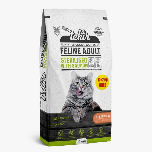 Tekir Hypo Allergenic Adult Steril Somonlu Kedi Maması 12 Kg