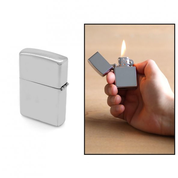 Kişiye Özel İsim Yazılı Zippo Tasarım Gümüş Renk Taşlı Metal Çakmak